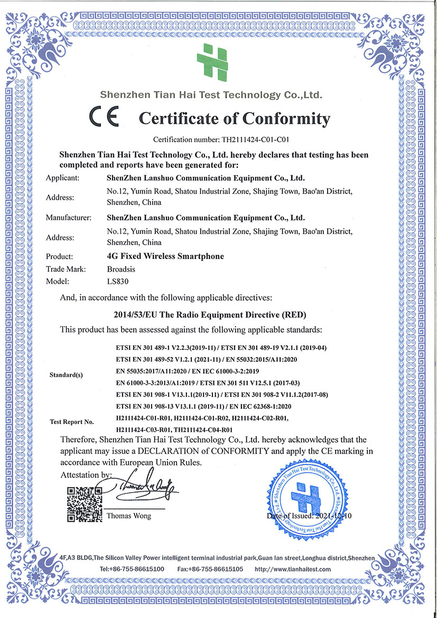 Porcellana Shenzhen Lanshuo Communication Equipment Co., Ltd Certificazioni